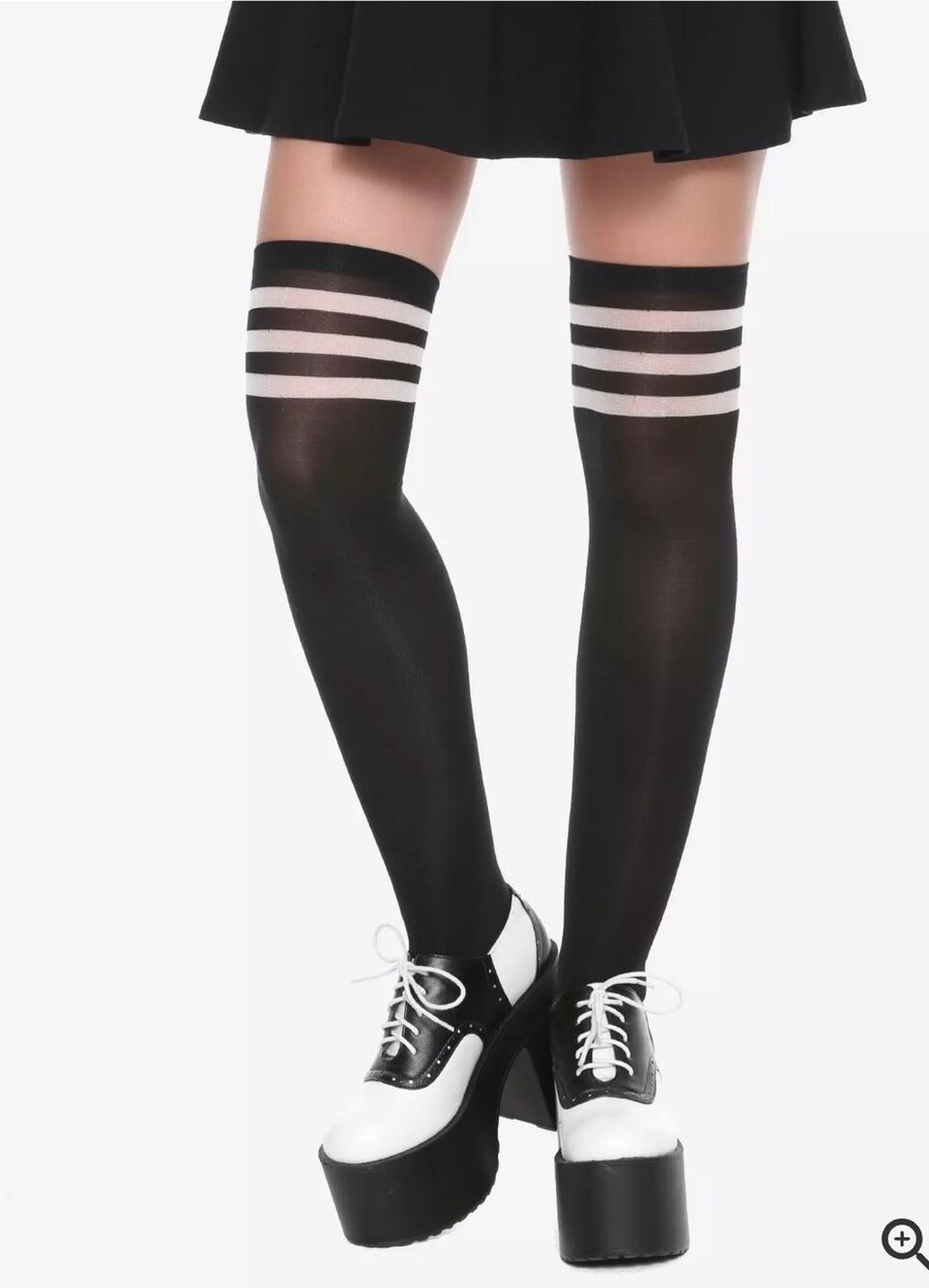 Blackheart Women's Black & White Varsity Stripe Thigh High Socks One-size